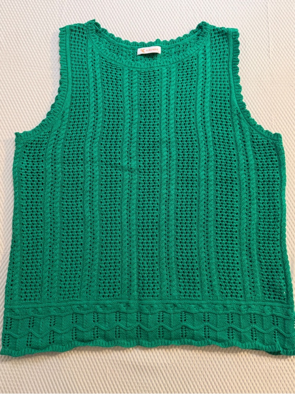 Kirundo Green Crochet Knit Tank Top Size L Boho Beach Scallop Hem